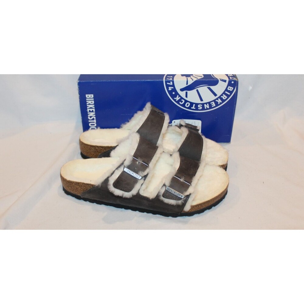 Birkenstock Women 10 Men 8 Regular Arizona Shearling Lined Sandals Iron EU 41